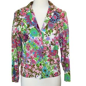 Loubella California Extendable Vintage 70s Floral Linen Blazer Jacket Top